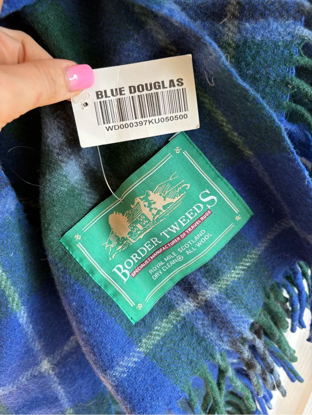 Border Tweeds Royal Mile Scotland Blue Plaid Tartan Wool Rug Blanket Scarf shawl